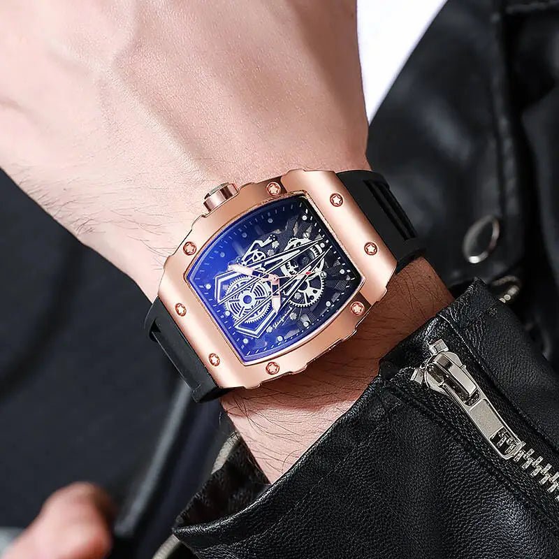1/2 Montres homme tendance Montre de luxe à grand cadran à quartz Montre de sport décontractée à bracelet en silicone Reloj Hombre (sans boîte)