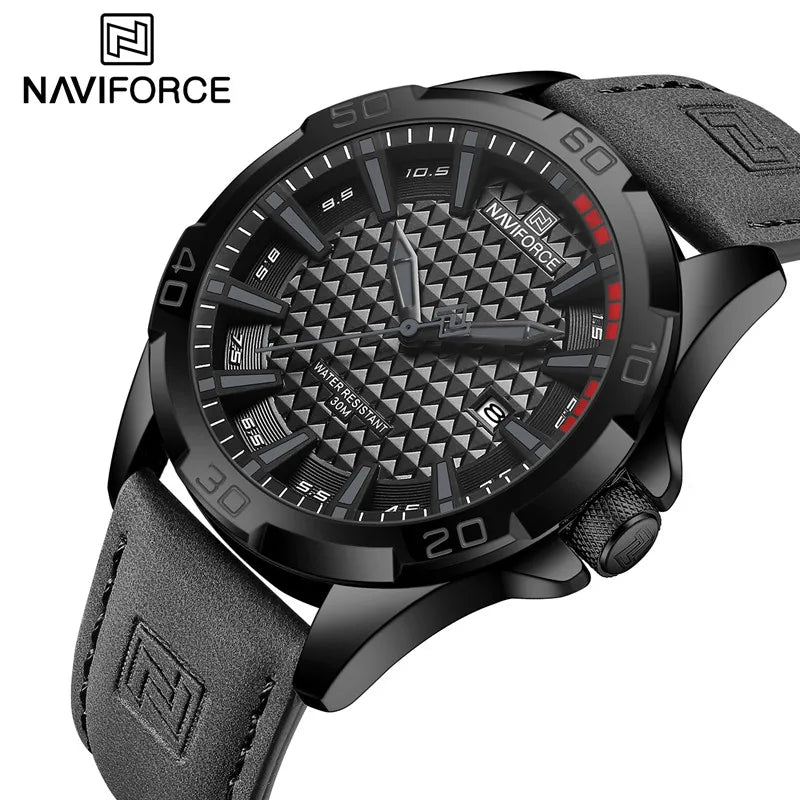 Montre à quartz pour hommes NAVIFORCE de grande marque, Sportive, antichoc, étanche, en cuir, masculine, mode de luxe, décontractée avec calendrier