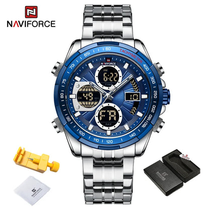 Montres de Luxe NAVIFORCE Or pour Homme Montre-bracelet Sport Militaire Numérique Quartz Bracelet Acier Étanche Lumineuse Réveil
