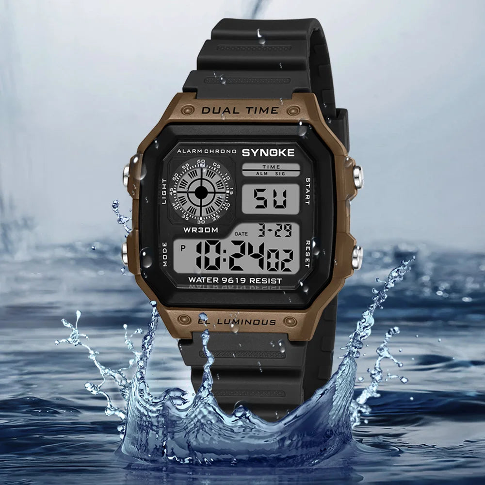Montres numériques Hommes Sports Lumineuses Multifonction Étanche Femmes Montre-bracelet Extérieur et Course Étudiant Sept Lumières Synoke