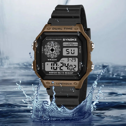 Montres numériques Hommes Sports Lumineuses Multifonction Étanche Femmes Montre-bracelet Extérieur et Course Étudiant Sept Lumières Synoke