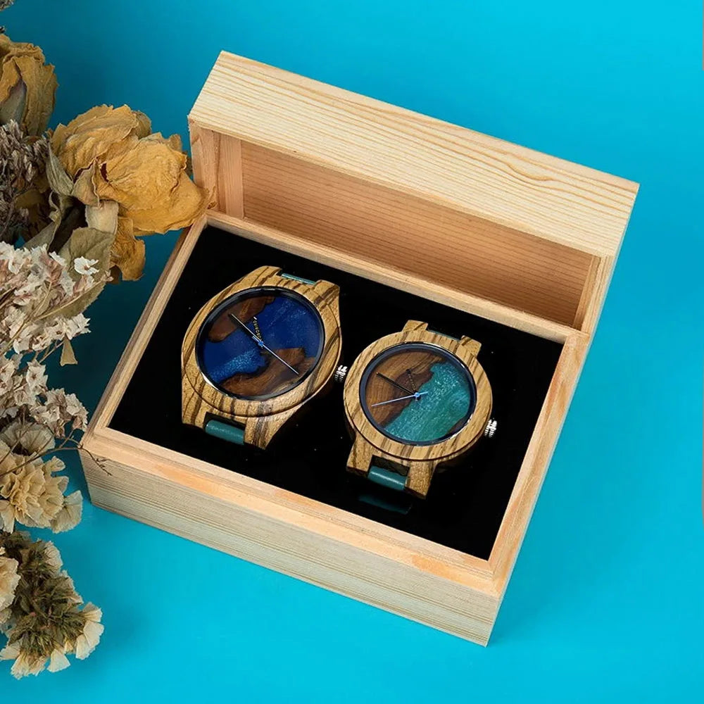 Montre en bois pour couple BOBOB BIRD pour homme et femme, montres personnalisées pour amoureux, cadeaux d'anniversaire dans un coffret cadeau en bois