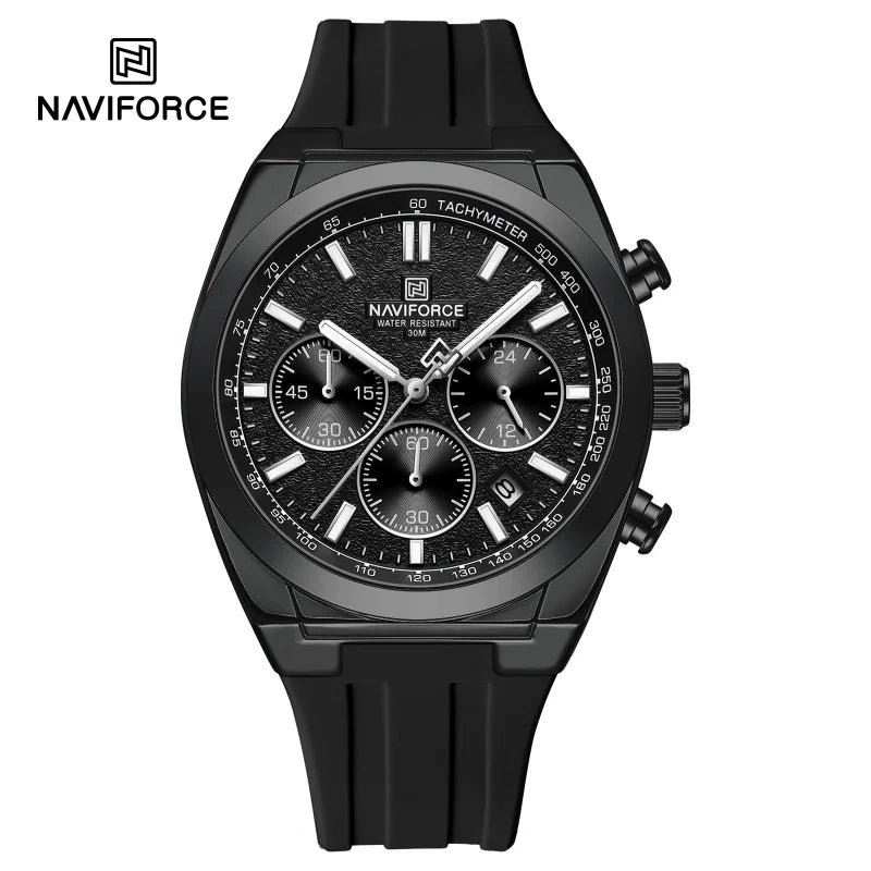 NAVIFORCE Montres Homme Chronographe Multifonctionnel Bracelet en Silicone Aiguilles Lumineuses Étanche 3ATM Haute Qualité Original pour Homme