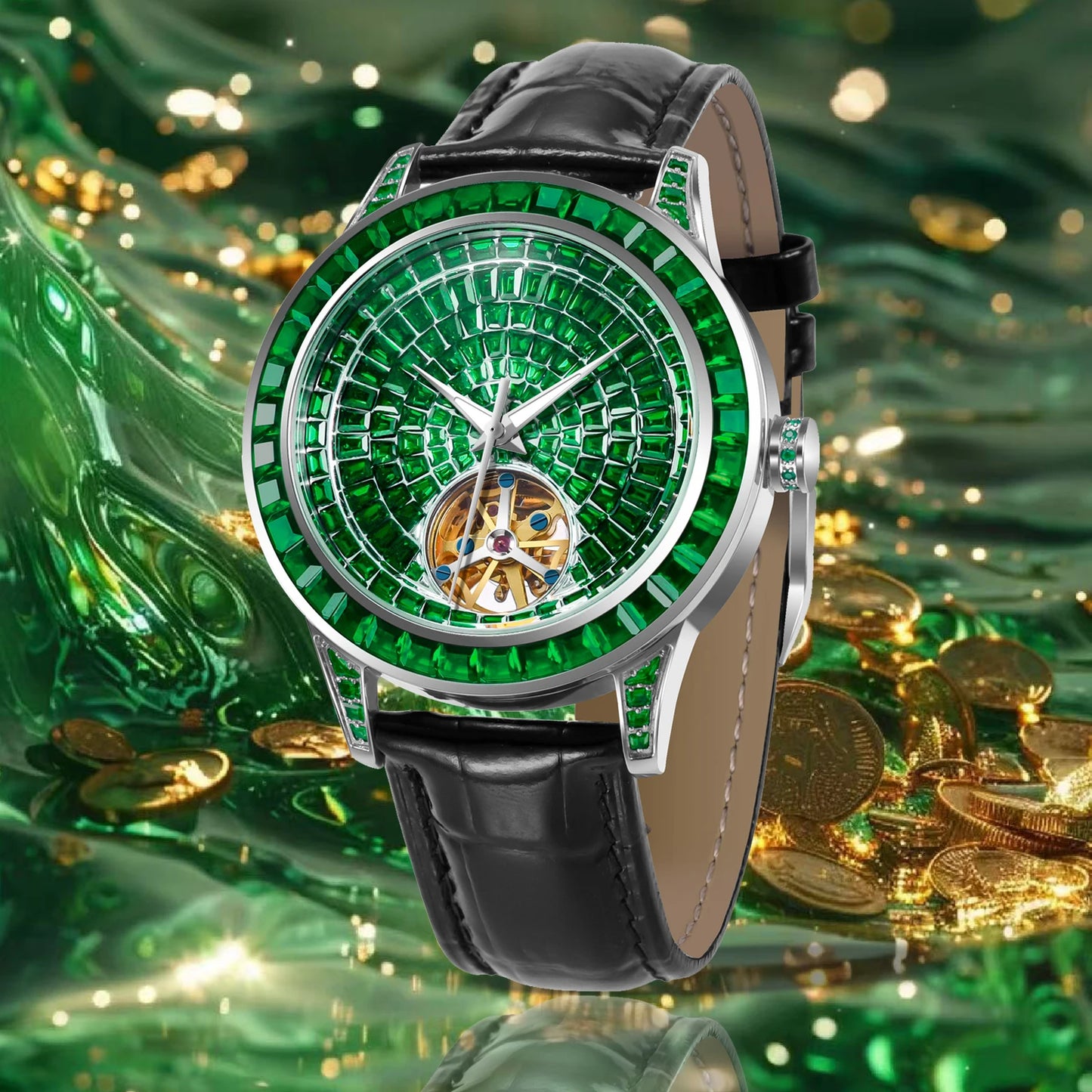 PINDU Design Diamond Mechanical Automatic Watch Stainless Steel