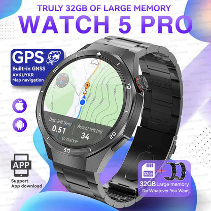 Montre connectée 2026 nouvelle Watch 5 Pro GPS Navigation cartographique 32 Go de mémoire Lecture vidéo et musique Appel NFC Alliage de titane Étanche pour homme