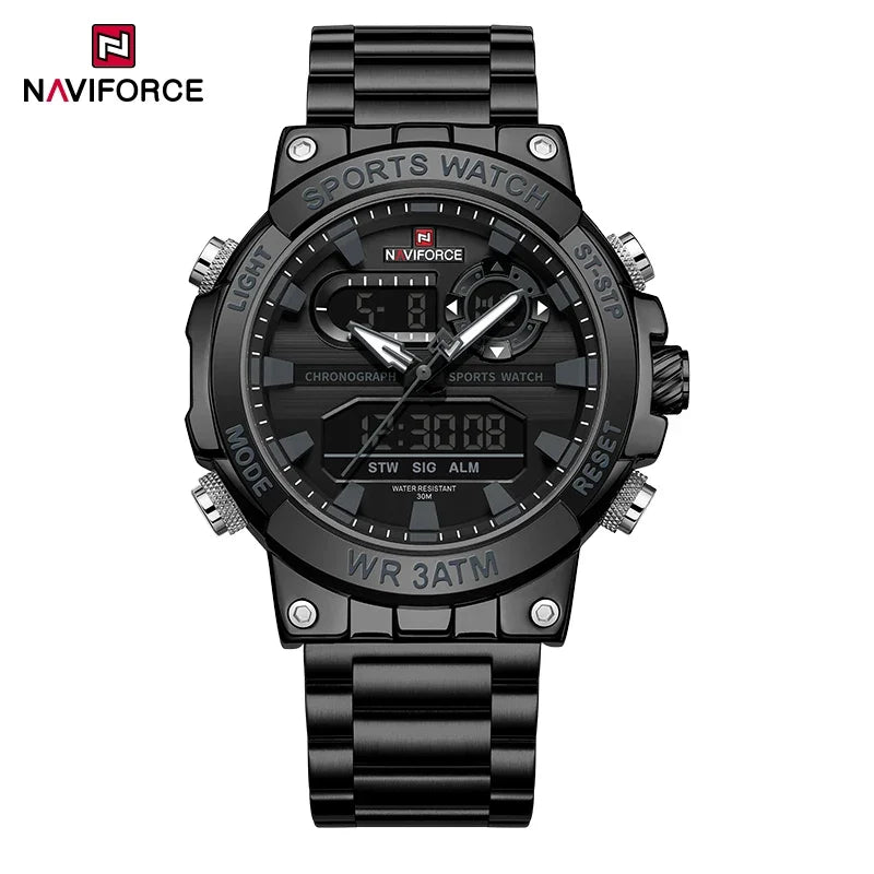 NAVIFORCE Montre Homme Double Affichage Sport Étanche 30M Chronographe Numérique Horloge Style Armée Militaire Montre-bracelet Homme NF9237