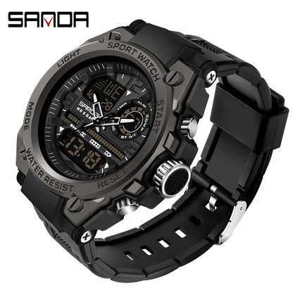 Montres de Sport à Quartz SANDA pour Hommes, Double Affichage LED Électronique Numérique, Étanche, Militaire, Relogios Masculino