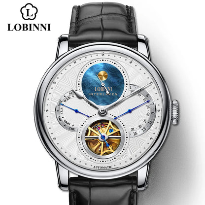 Montre LOBINNI Homme Automatique Or Montres Mécaniques Bracelets de Montre Mode bracelet sportif chronographe Squelette Saphir Marques de Montres