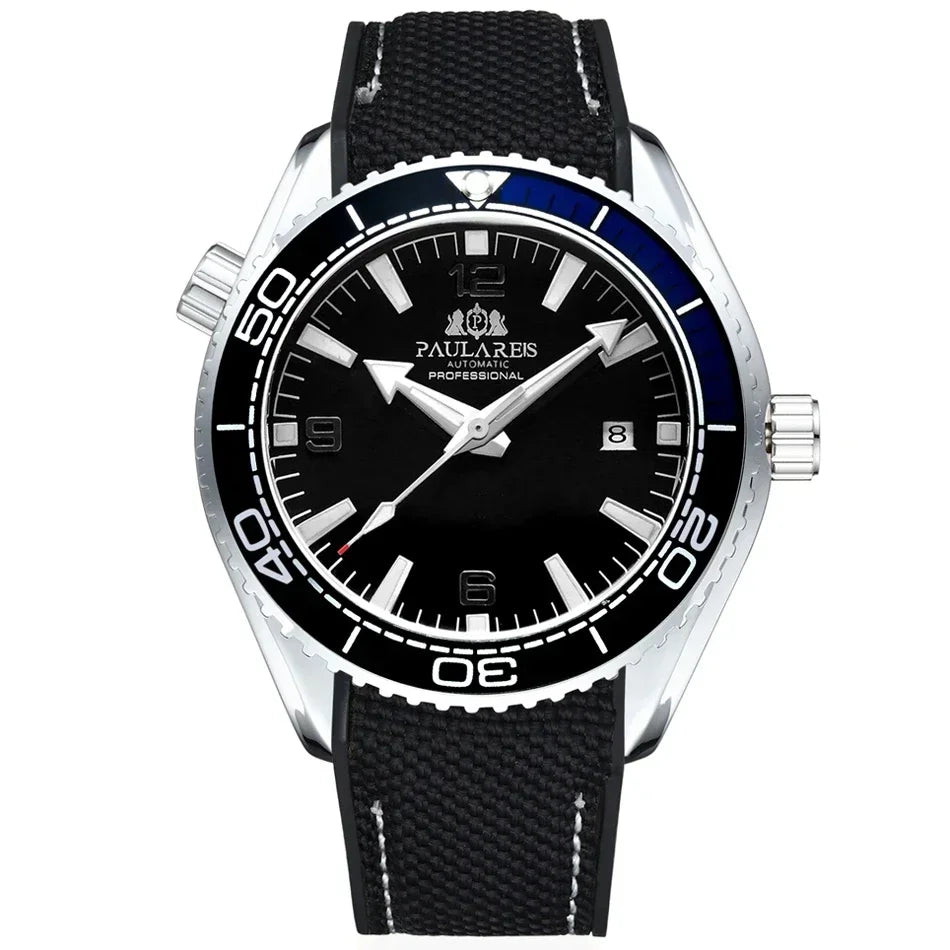 Automatic Mens Watch Mechanical Self Wind Movement Canvas Rubber Strap Orange Blue Red Luxury Fashion Watches