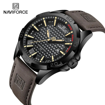 Montre-bracelet à quartz décontractée NAVIFORCE pour homme, style militaire, avec calendrier, étanche, en cuir, pour homme d'affaires, Relogio Masculino