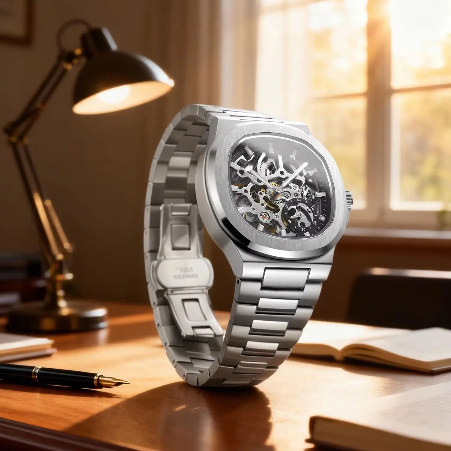 Forsining Fashion Skeleton Automatic Watch for Men Small Dials Luminous Hands Stainless Steel Strap Business Casual Mens Watches