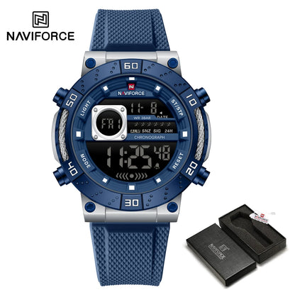 NAVIFORCE – Montres militaires pour hommes, à quartz numérique, en silicone, chronographe, étanche, avec affichage de la date