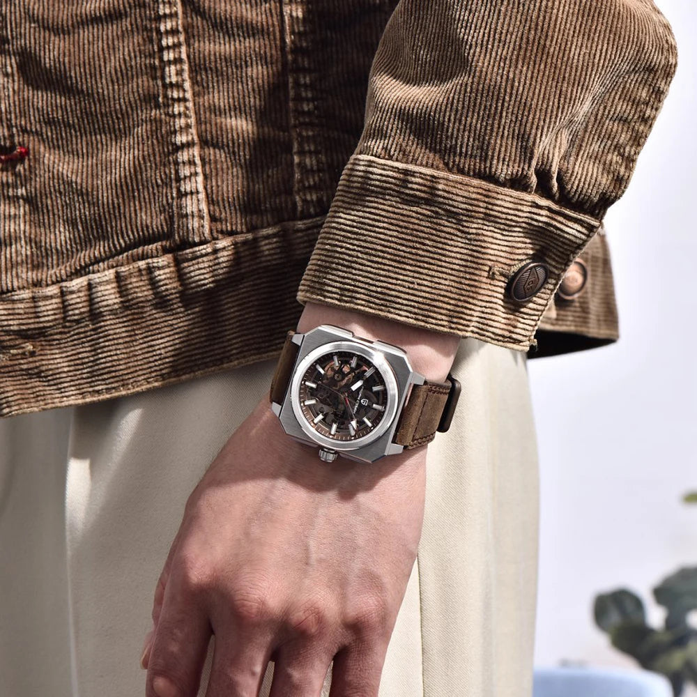 ChronoState Heritage X Square Automatic Leather Watch for Men