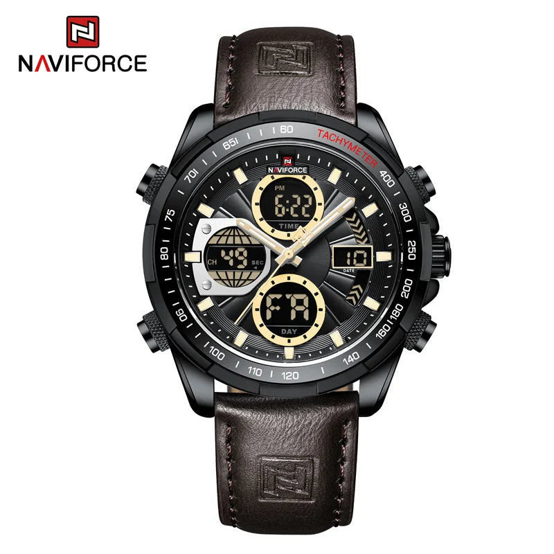 Nouvelles montres NAVIFORCE pour hommes en cuir montres-bracelets militaires de sport étanches à quartz chronographe masculin