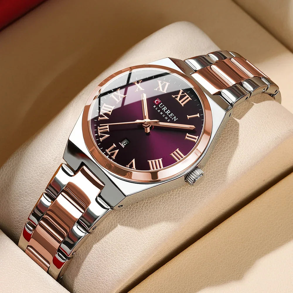 CURREN Watch Women,Watches for Women,Ladies Watches,Waterproof Fashion Dress Stainless Steel Bracelet Analog Watches Date