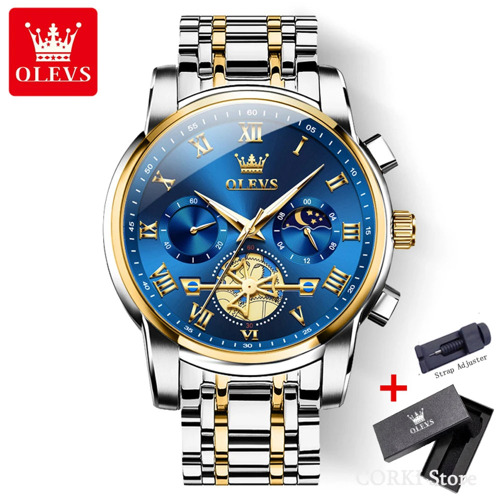 OLEVS 2859 Montre de luxe étanche en acier inoxydable à quartz pour hommes Chronographe Lumineuse Montres-bracelets pour hommes Relojes Para Hombre