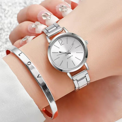 Ensemble 2 Pièces Montre Femme Luxe Tendance Bracelet Fin Doré Montre pour Bracelet Montre Femme Montre-bracelet Féminine Horloge Femme