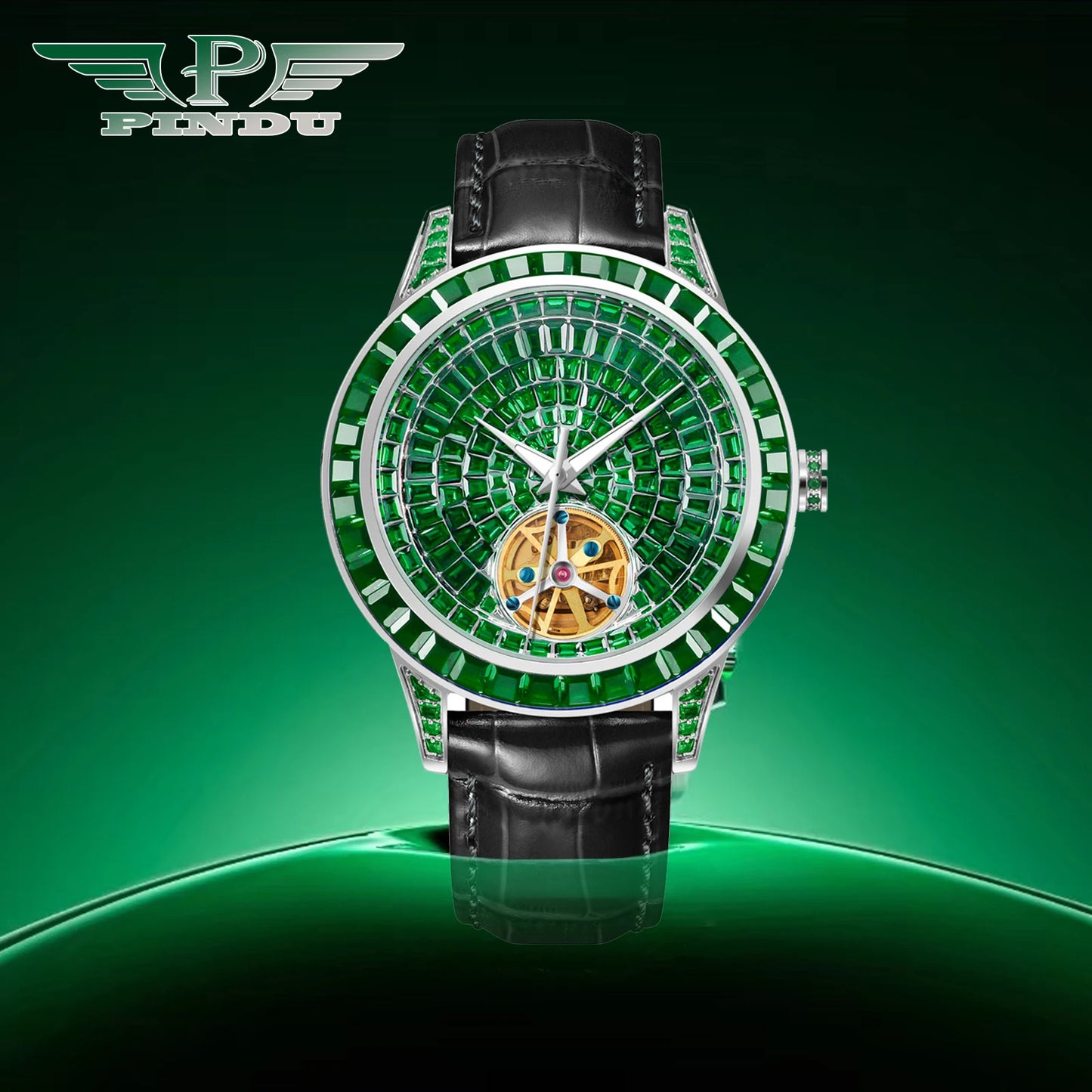 PINDU Design Diamond Mechanical Automatic Watch Stainless Steel