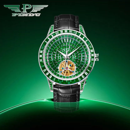 PINDU Design Diamond Mechanical Automatic Watch Stainless Steel