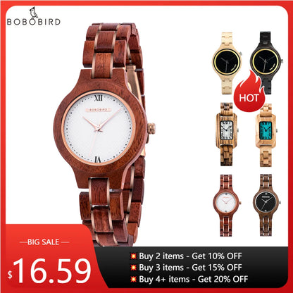 Montres en bois BOBO BIRD pour femmes Montre en bois gravée légère naturelle Montre-bracelet à quartz simple pour femme Cadeau personnalisé pour elle