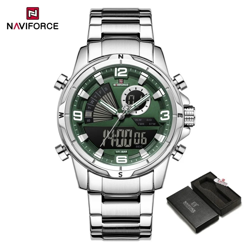 NAVIFORCE Montres de Luxe Militaires pour Hommes Chronographe Mode Alarme Montres-bracelets à Quartz pour Hommes Sports Calendrier Mensuel Étanche Cadeau