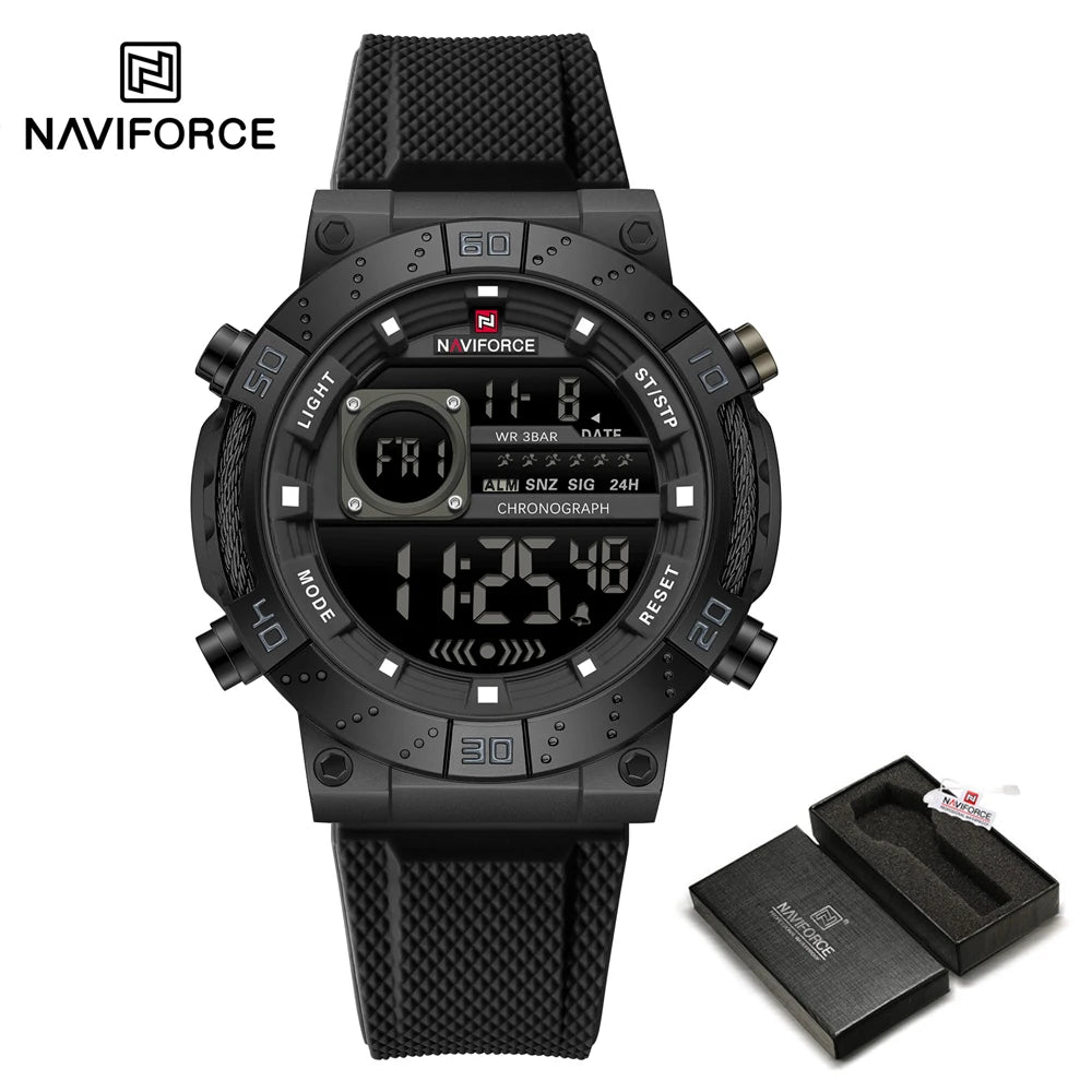 NAVIFORCE – Montres militaires pour hommes, à quartz numérique, en silicone, chronographe, étanche, avec affichage de la date