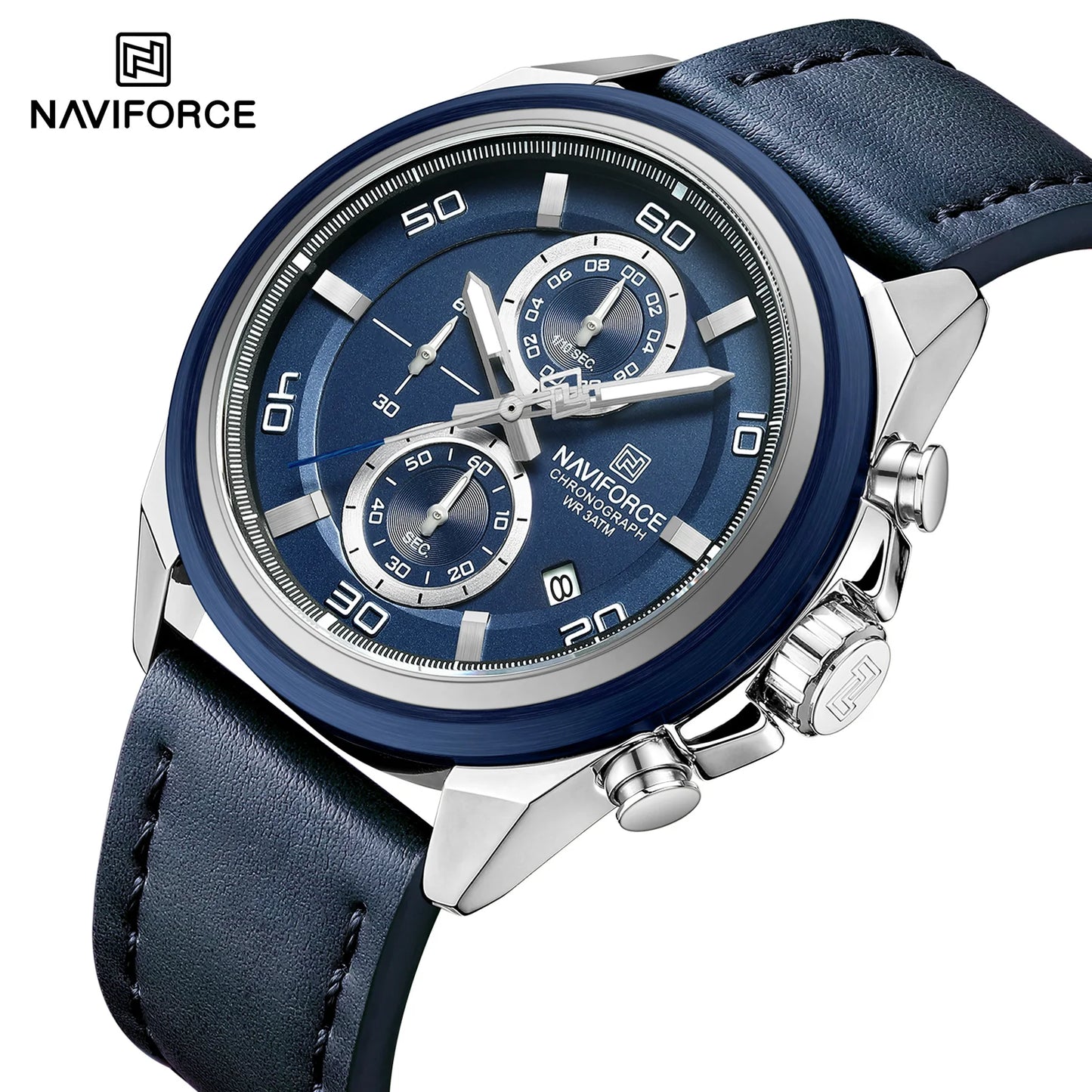 Montres étanches NAVIFORCE pour hommes Montre-bracelet à quartz de luxe en cuir véritable pour hommes Chronographe militaire tendance