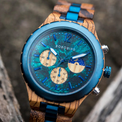 BOBO BIRD GT069 Chronograph Wood Watch Military Style