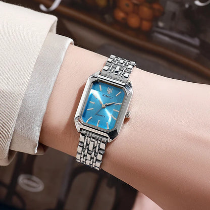 Montres de Luxe pour Femmes, Montre-Bracelet de Forme Rectangulaire en Acier, à Quartz, Reloj Mujer, Relogio Feminino, Cadeau pour Fille