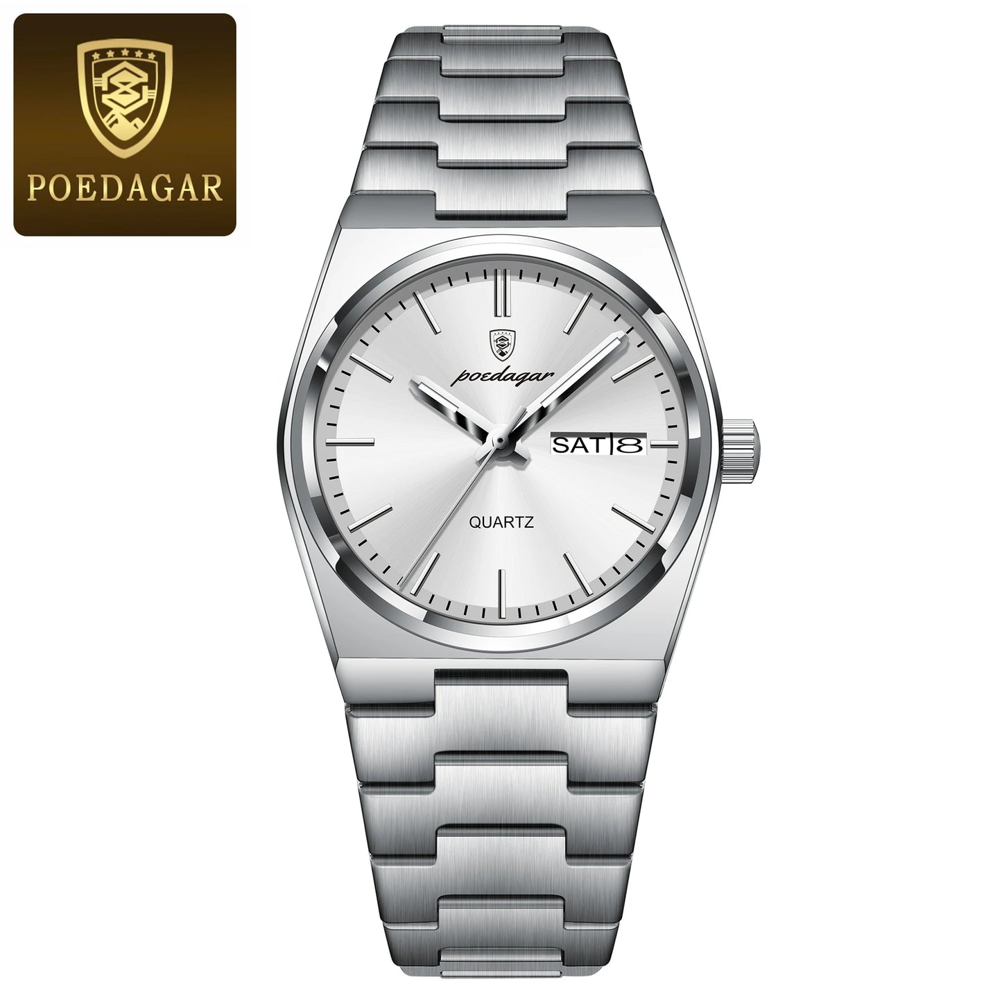 POEDAGAR Montres élégantes pour femmes Étanche Lumineux Date Semaine Montre Femme Quartz Acier inoxydable Montre-bracelet de mode pour femme