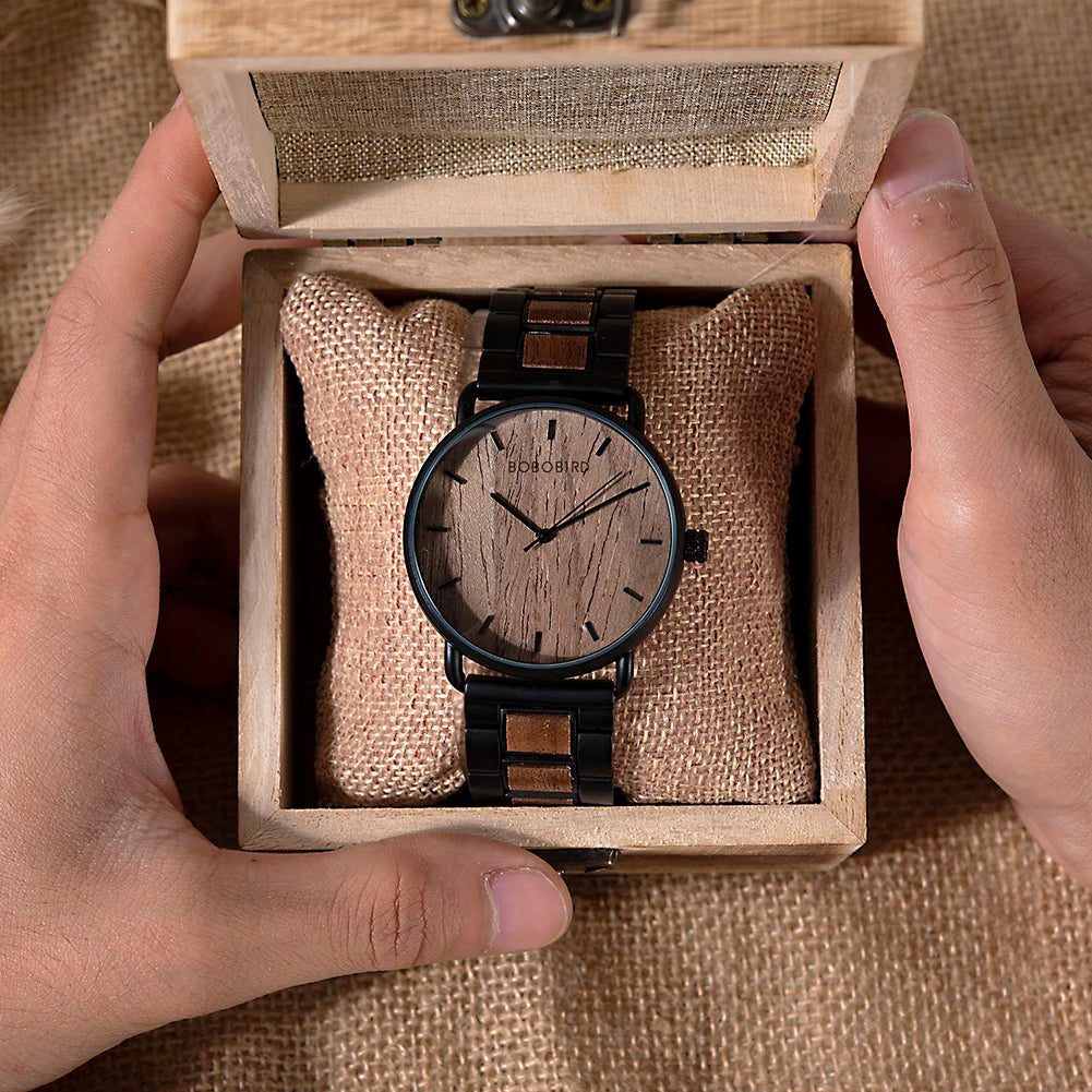 BOBO BIRD Montre Homme Bois de Zèbre Marque de Luxe Montres-bracelets à Quartz pour Homme Horloge Masculine Montres Simples Ultra-minces pour Homme