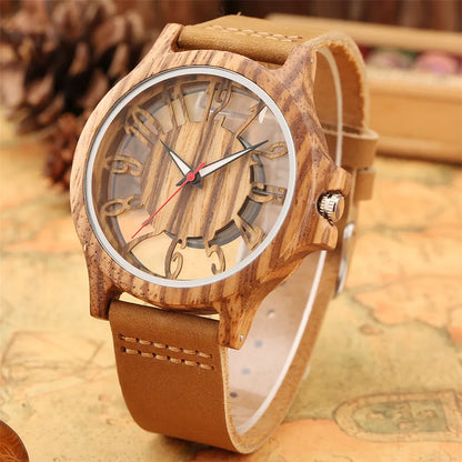 BOBO BIRD W546003 Montres en Bois à Affichage Chiffres Arabes Creux Transparents Quartz