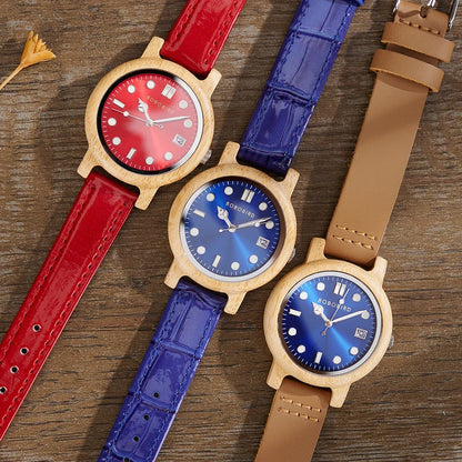 BOBO BIRD Montre Femme Bambou Légère Bracelet Cuir Véritable Montre Simple Élégante Tendance en Bois Cadeau pour Petite Amie
