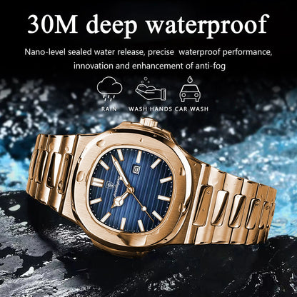 POEDAGAR Montre Homme Carrée Tendance Acier Inoxydable Étanche Lumineuse Date Exquise Montre-Bracelet Masculine Montres à Quartz Pour Hommes