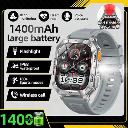 Nouvelle montre connectée 2026 Sport HD AMOLED Appel Bluetooth Étanche IP68 Lampe de poche GPS Extérieur Homme Batterie intelligente grande capacité 1000mAh