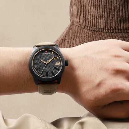 NAVIFORCE – Montre de sport homme de luxe de marque, montre-bracelet décontractée à quartz, étanche, en cuir analogique avec date
