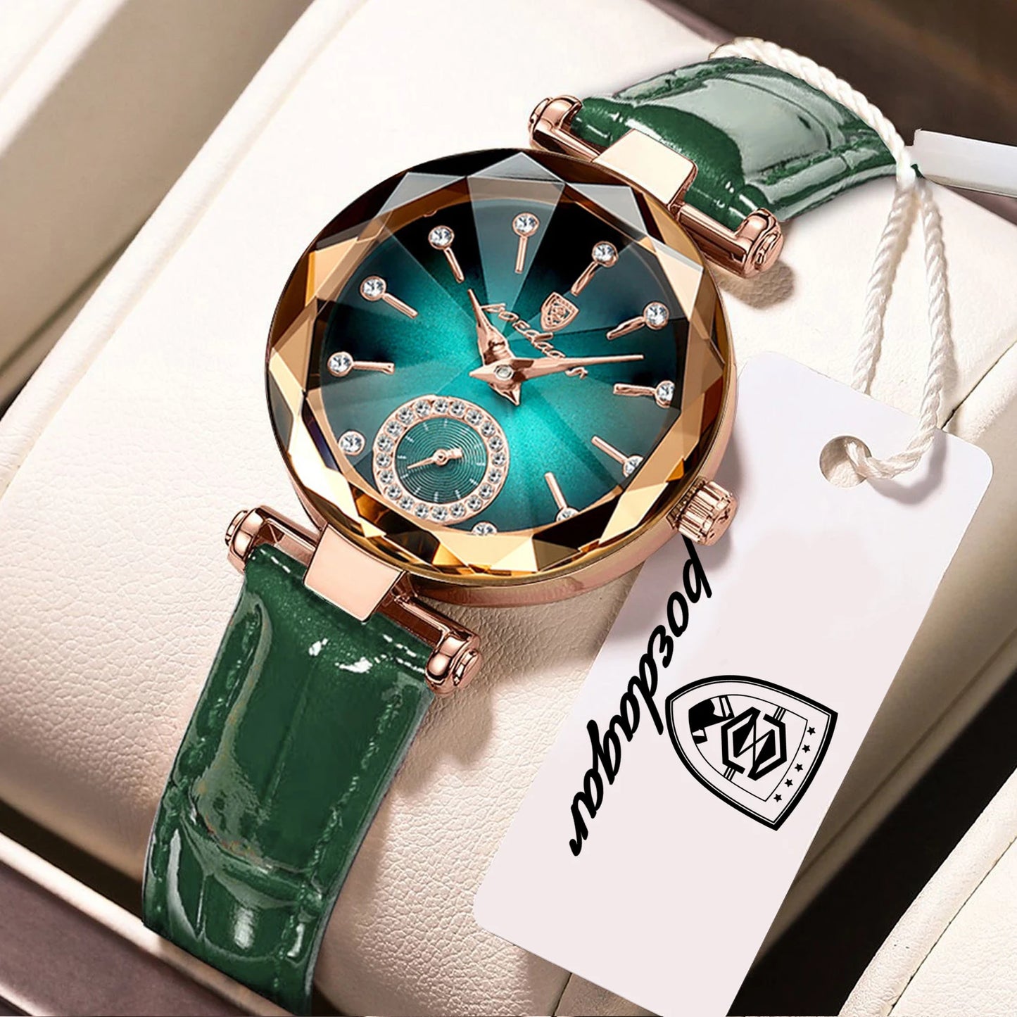 POEDAGAR Montres Exquises et Élégantes pour Femmes Étanche Cuir Haute Qualité Originale Montre Femme Quartz Montre-bracelet Dame