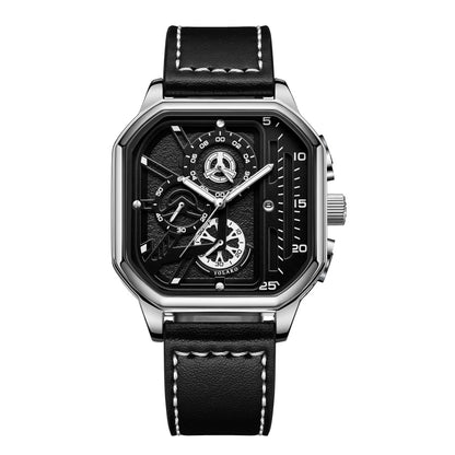 Big Dial Square Watch with PU Leather Strap 42mm 9mm Thickness