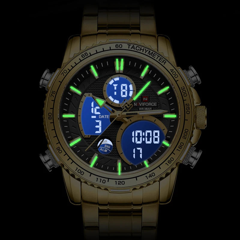 NAVIFORCE 2025 Nouvelle Montre Sport Homme Luxe Originale Montre-Bracelet en Acier Inoxydable Hommes Double Affichage Militaire Montres Étanche