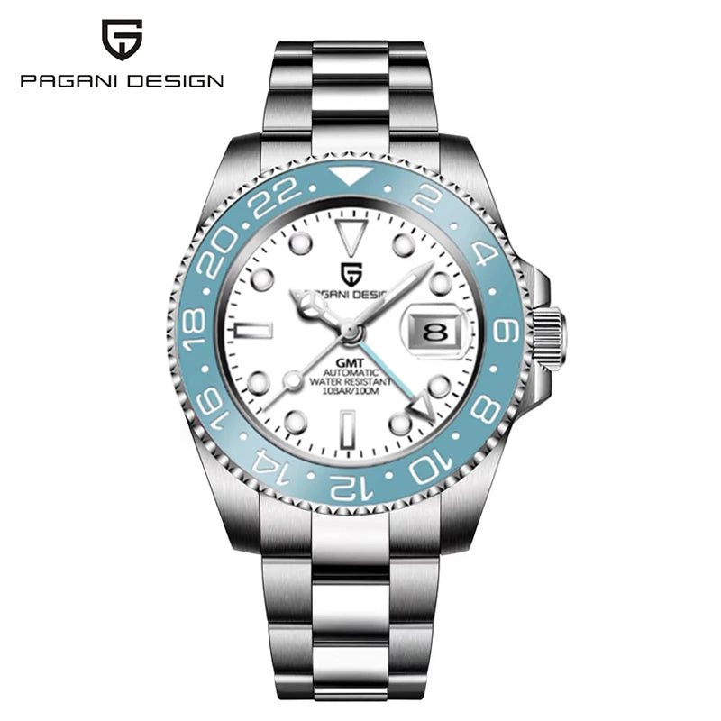 Montre-bracelet automatique PAGANI DESIGN 40 mm GMT Acier inoxydable Étanche Hommes Montre de marque supérieure Montres mécaniques de sport Hommes PD-1662