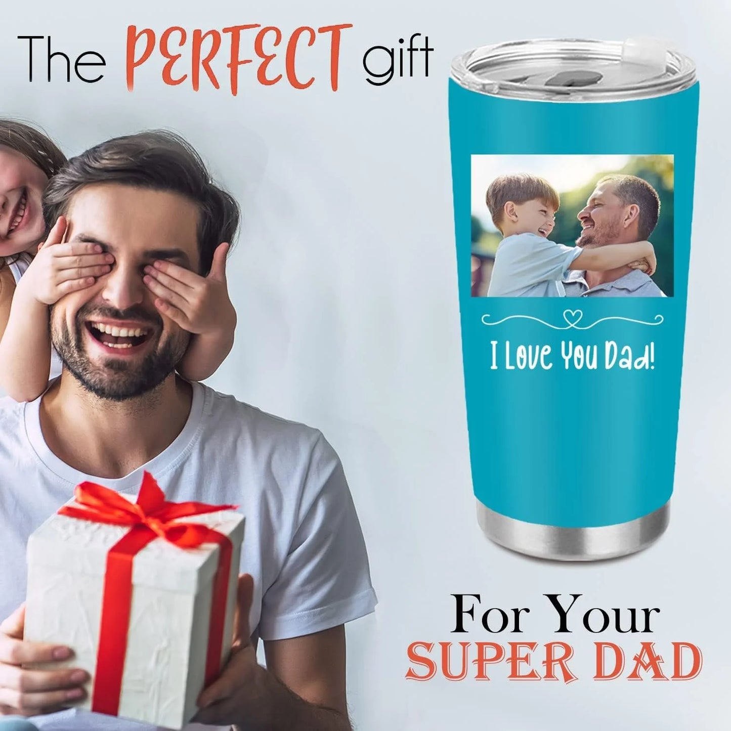 Bouteille d'eau personnalisée avec image et texte pour couple/famille, impression double face, mug de voyage isotherme en acier inoxydable