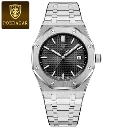 POEDAGAR Montre-bracelet de luxe pour homme étanche lumineuse Date Montre homme en acier inoxydable Montres à quartz tendance pour homme Reloj