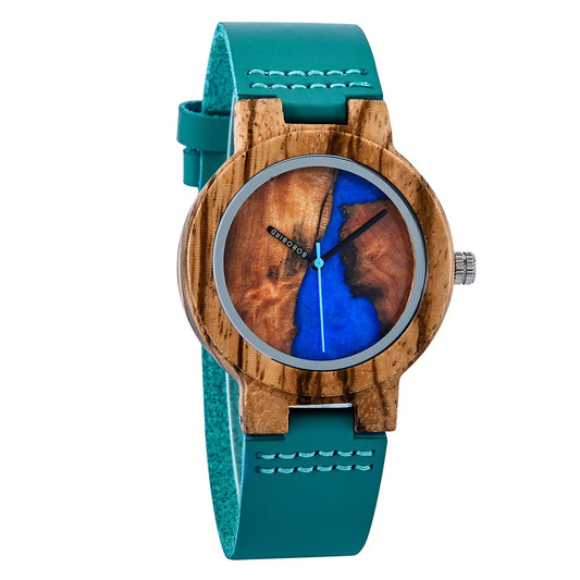 Delicate Quartz Couple Watches Thuja Wood with Blue Resin Wristwatch Men Ladies Timepieces Collection Personalized Gift BOBOBIRD