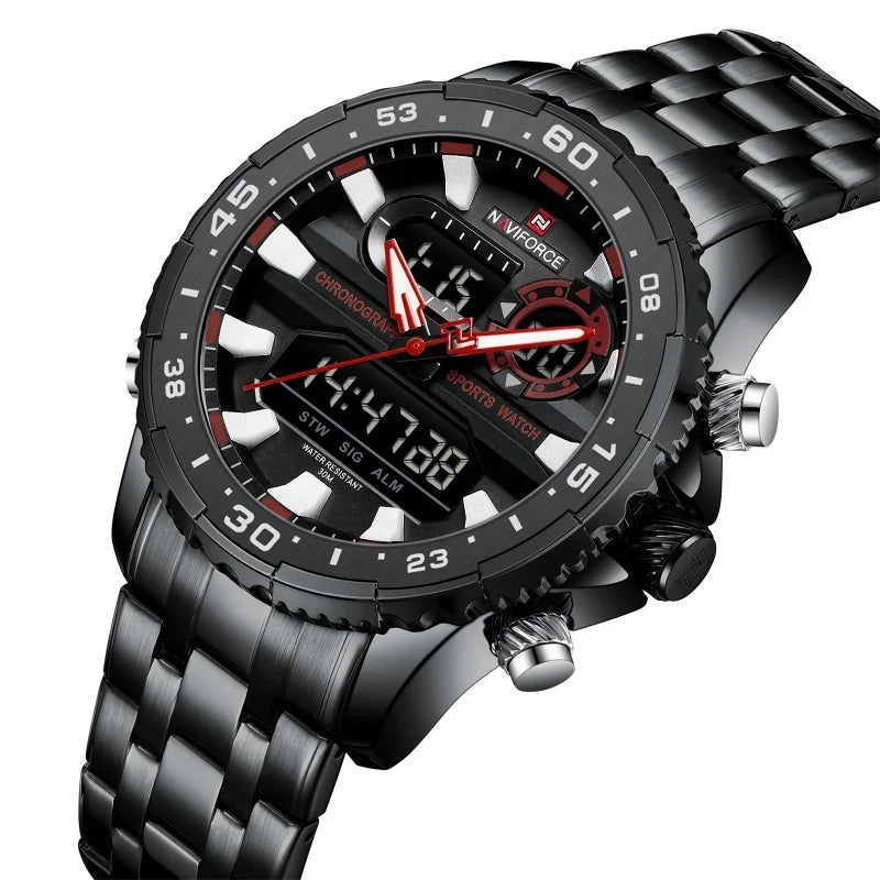 Montre homme NAVIFORCE de marque mode noir or, montres-bracelets de luxe à quartz, sport, étanche, bracelet en acier inoxydable NF9234