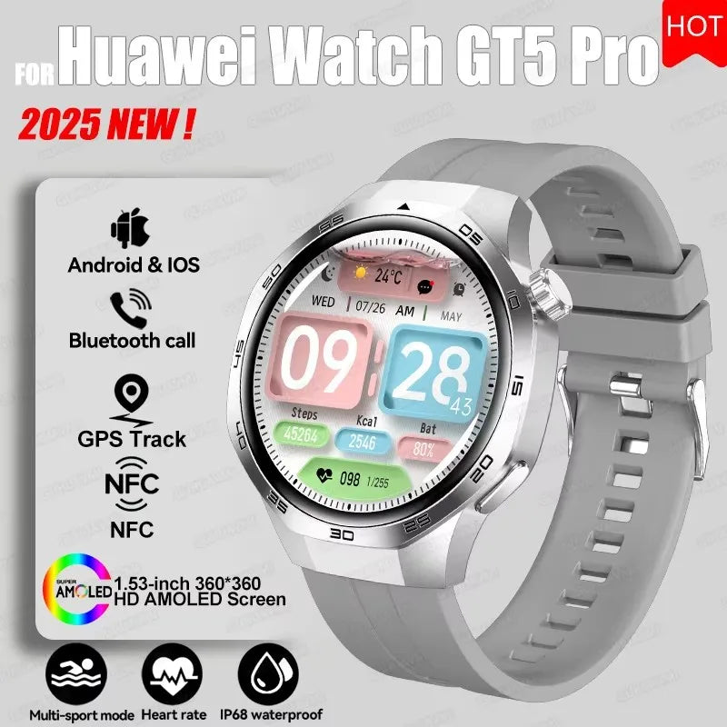 Montre connectée 2026 Watch 5 Pro GPS Suivi Boussole Hommes 360*360 Écran AMOLED NFC Appel BT Étanche Moniteur de Santé Montres Intelligentes Hommes