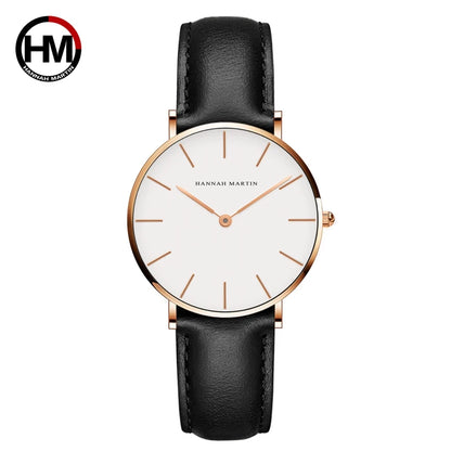 HANNAH MARTIN Top Brand Women Waterproof Wrist Watches 36mm Fashion Luxury Ultra Thin Leather Creative Rose Gold Ladies Watches