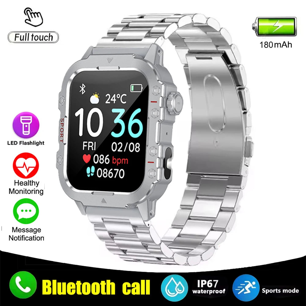 Montre intelligente militaire pour hommes 2026 IP67 3ATM, moniteur de santé de suivi de fitness sportif en extérieur de 1,44 pouce avec appel Bluetooth