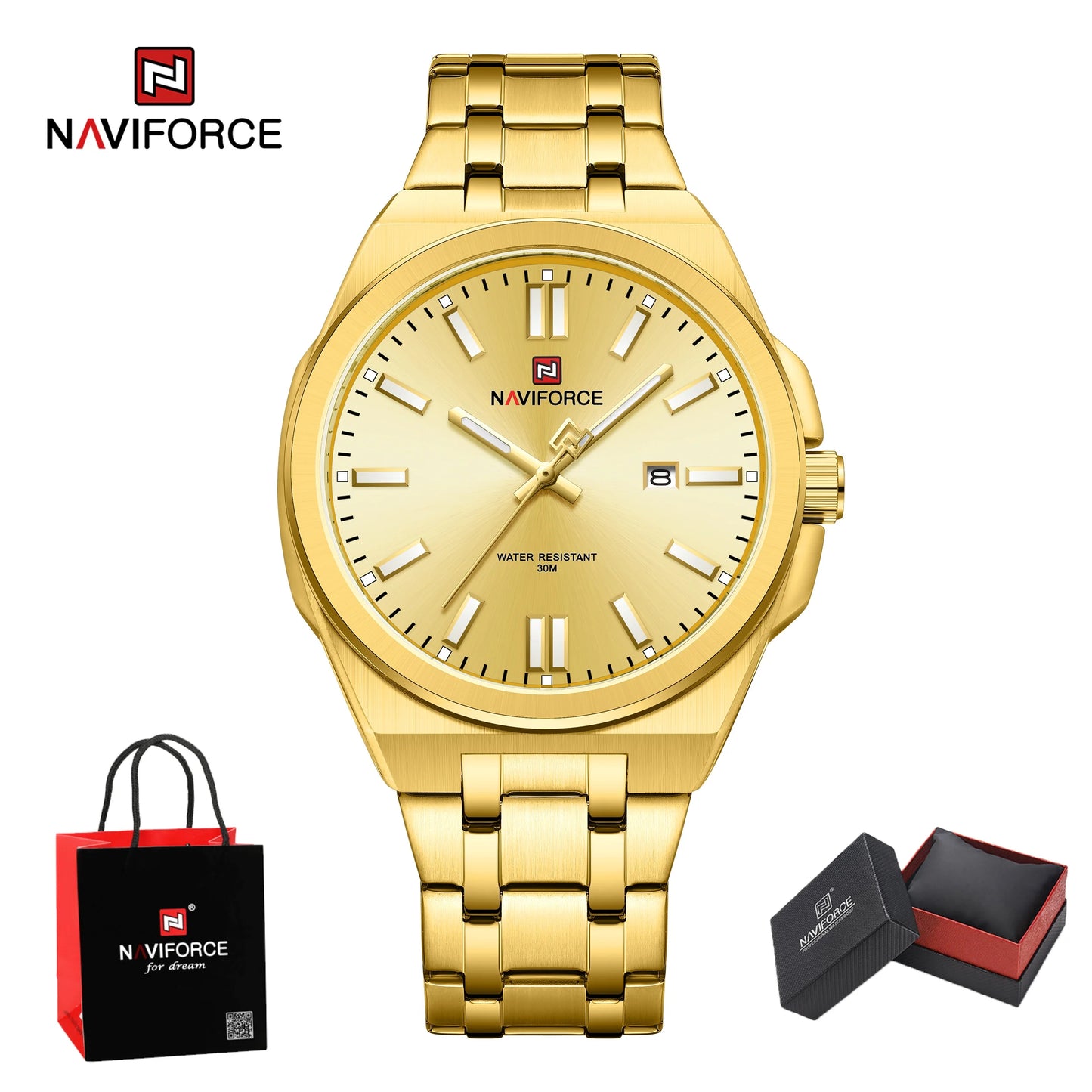 Montre bracelet de luxe à Quartz NAVIFORCE pour hommes, lumineuse, en acier, étanche avec calendrier, cadeau Reloj Hombre
