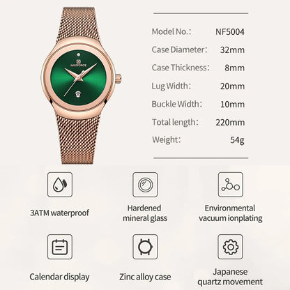 NAVIFORCE NF5004 Green Mesh Steel Date Analog Watch