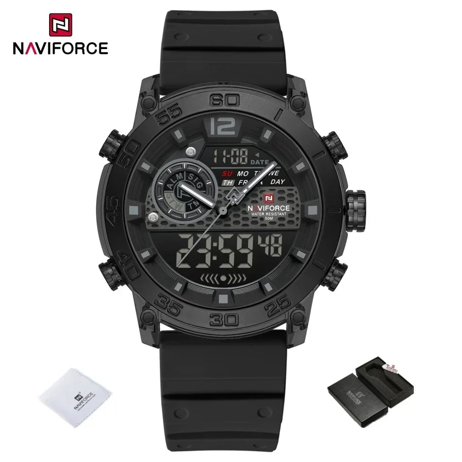 NAVIFORCE Nouvelle Montre-bracelet de Sport Multifonctionnelle pour Hommes, Légère, à Quartz, avec Chronomètre, Double Affichage de l'Heure et Lumière Nocturne, pour Garçons